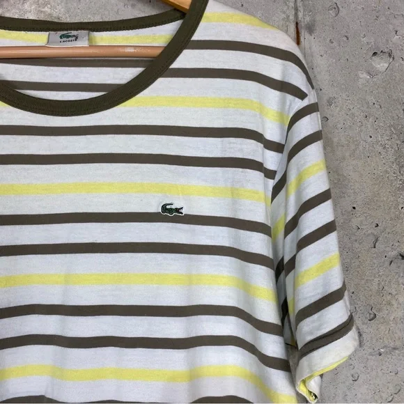 Lacoste yellow green white striped short sleeve shirt - Picture 2 of 6